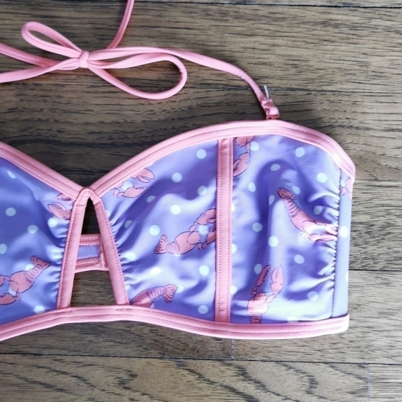 AERIE Bikini Top Bottom Bandeau Orange Lobsters New Small - Picture 5 of 7